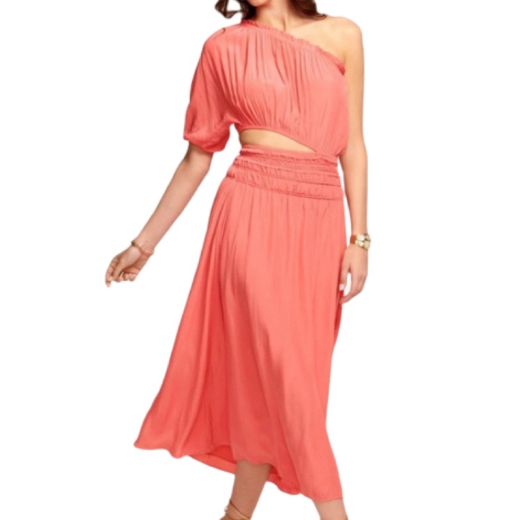 Nwt Ramy Brook Coral Punch Dina One Shoulder Cut-Out Dress - Sz M